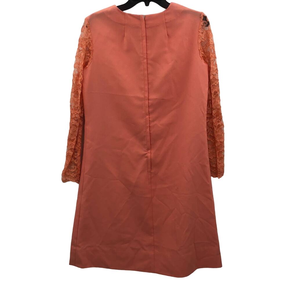 Vintage Womens Embroidered Lace Long Sleeve Mini Dress Orange 33 Inches